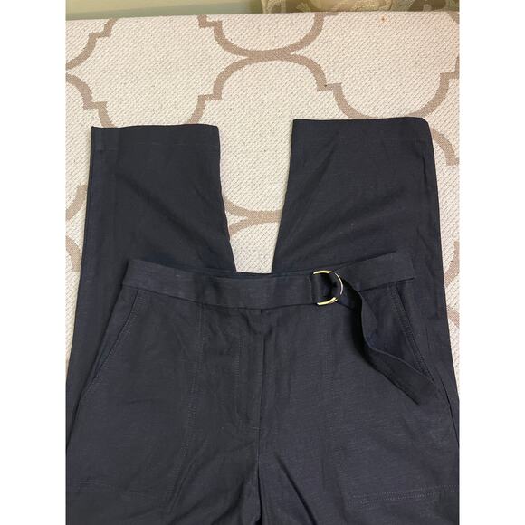 Ann Taylor The Petite Belted Ankle Linen Blend Black Pants, Size 4P - Picture 13 of 15